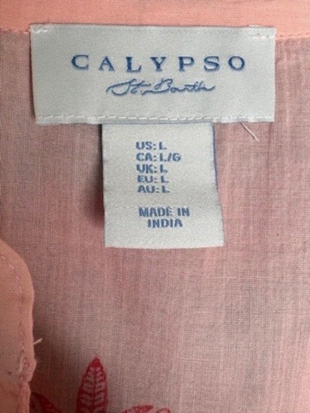 Calypso St. Barth Lightweight Peasant Top Tropical Print - Peachy Pink/Red - L - Picture 11 of 11